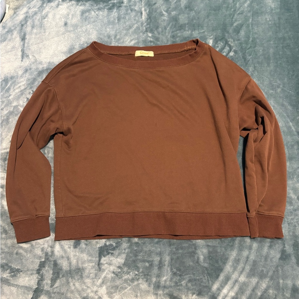 Brown Off the Shoulder Crewneck